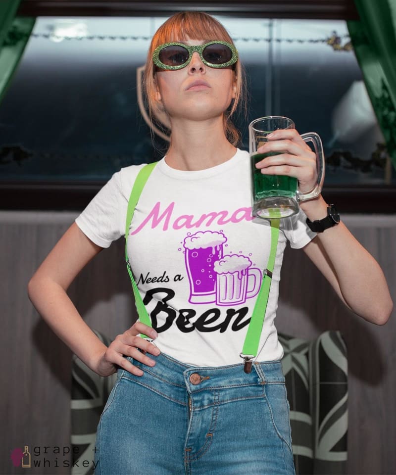 &quot;Mama Needs a Beer&quot; Women's Favorite Slim-fit Tee - White / L - Grape and Whiskey