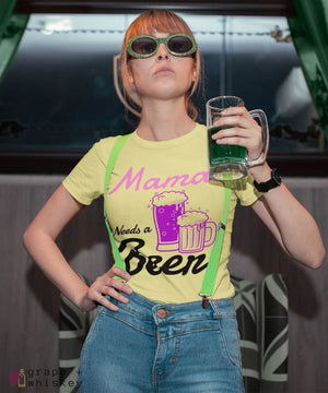 &quot;Mama Needs a Beer&quot; Women's Favorite Slim-fit Tee - Yellow / L - Grape and Whiskey