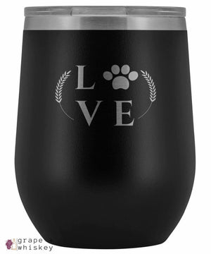 &quot;Puppy Love&quot; 12oz Stemless Wine Tumbler with Lid - Black - Grape and Whiskey