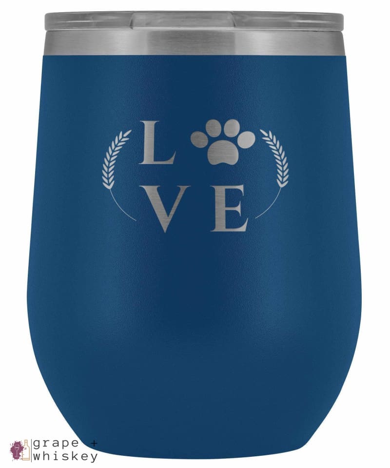 &quot;Puppy Love&quot; 12oz Stemless Wine Tumbler with Lid - Blue - Grape and Whiskey