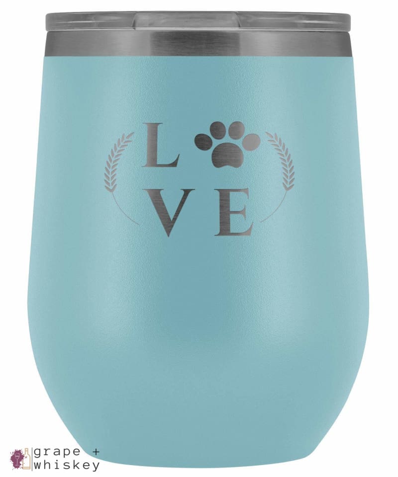 &quot;Puppy Love&quot; 12oz Stemless Wine Tumbler with Lid - Light Blue - Grape and Whiskey