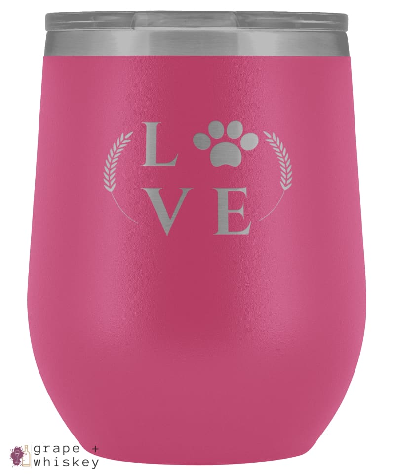 &quot;Puppy Love&quot; 12oz Stemless Wine Tumbler with Lid - Pink - Grape and Whiskey