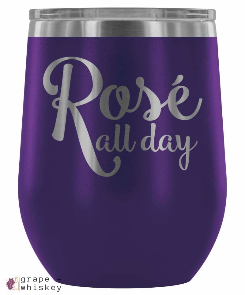 &quot;Rose All Day&quot; 12oz Stemless Wine Tumbler with Lid - Purple - Grape and Whiskey