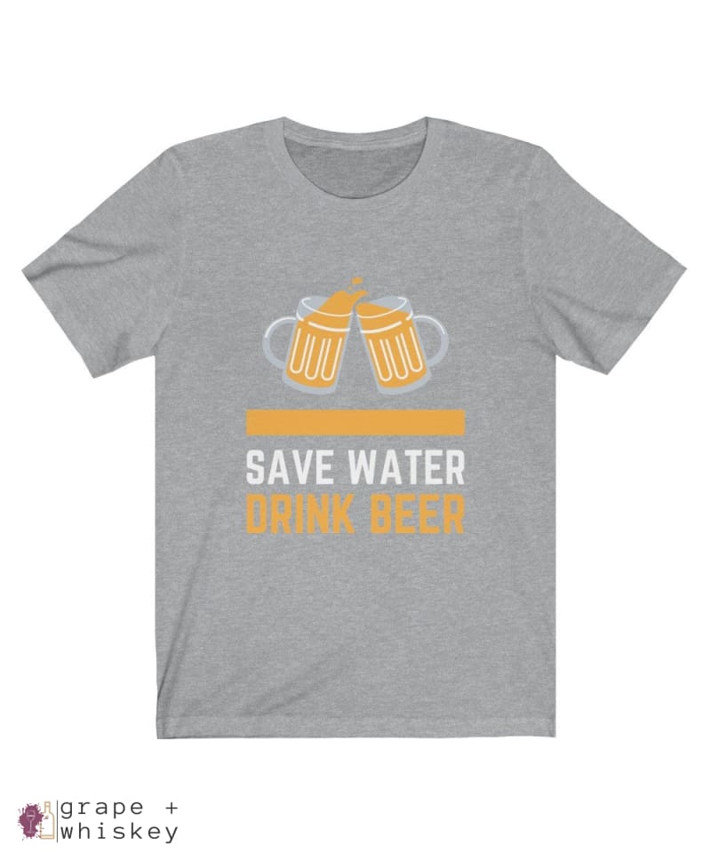 Save Water Drink Beer Short Sleeve T-shirt - Athletic Heather / 2XL - Grape and Whiskey