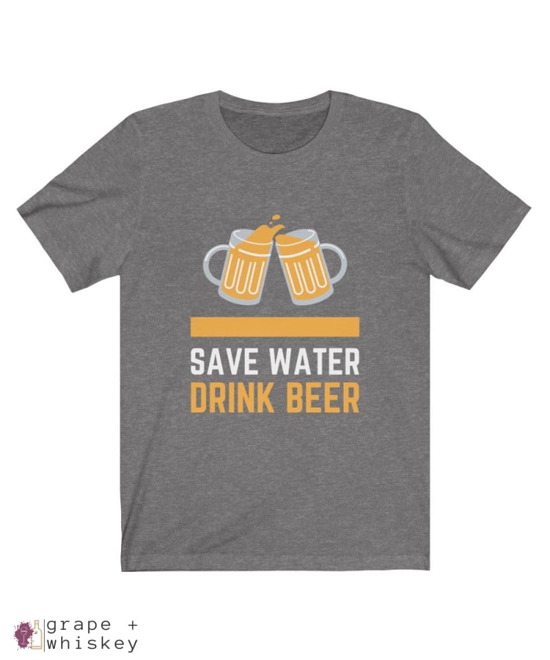 Save Water Drink Beer Short Sleeve T-shirt - Deep Heather / 2XL - Grape and Whiskey