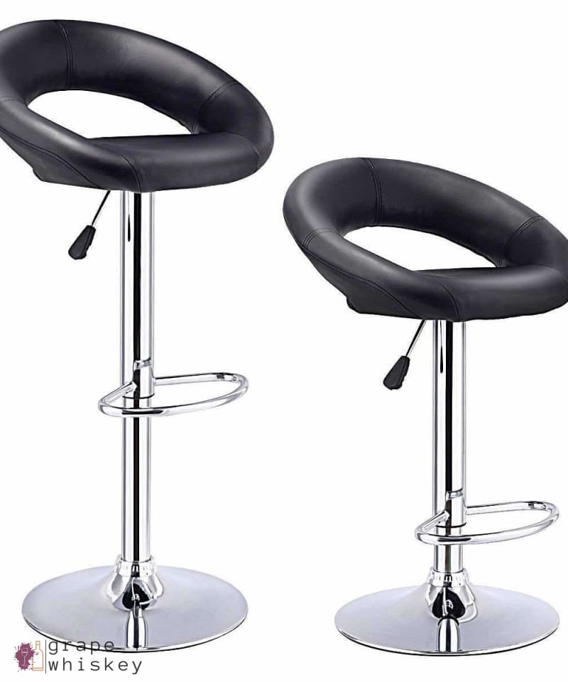 Set Of 2 Bar Stools - Adjustable PU Leather Swivel - Black - Default Title - Grape and Whiskey