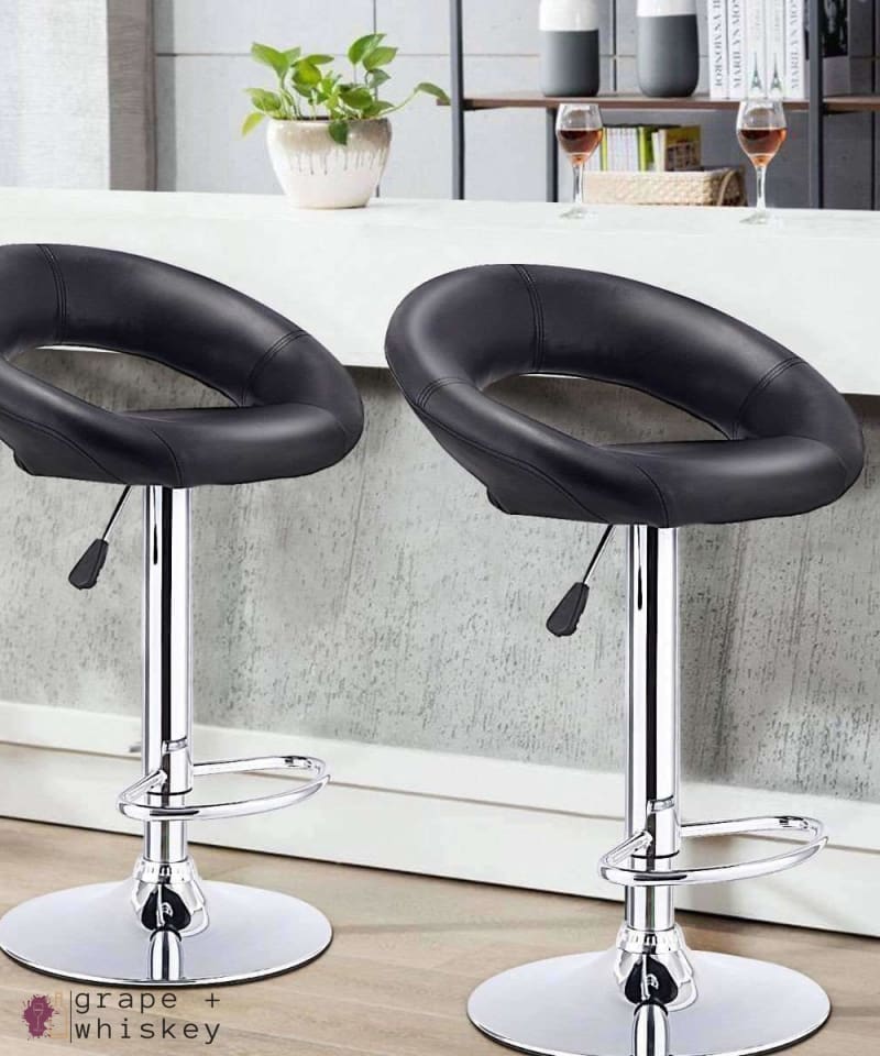 Set Of 2 Bar Stools - Adjustable PU Leather Swivel - Black -  - Grape and Whiskey