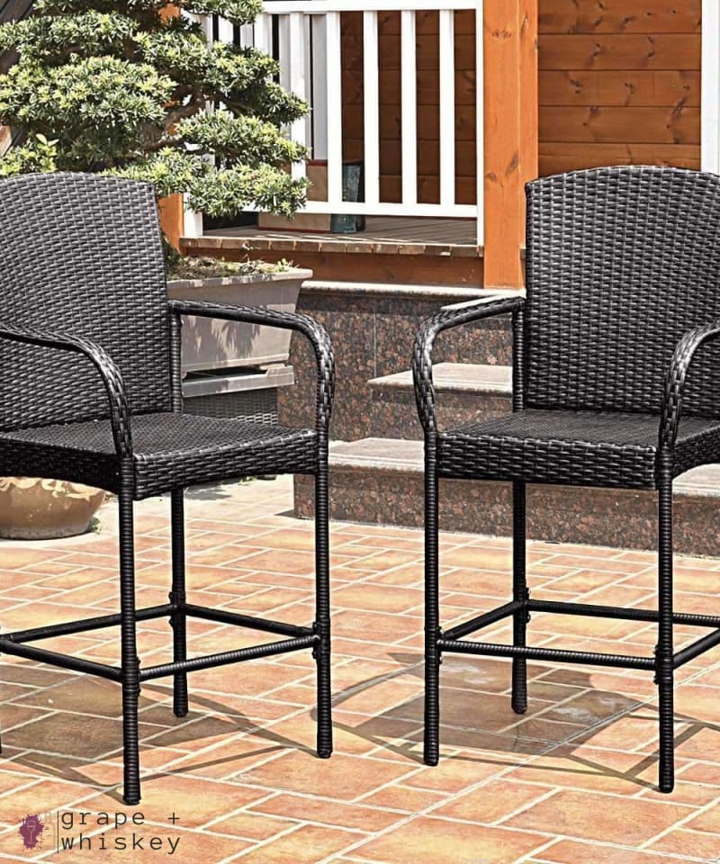 Set of 2 Rattan Bar Stools -  - Grape and Whiskey