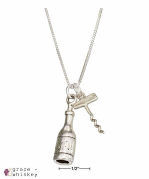 Sterling Silver 18&quot; Corkscrew and Wine Bottle Necklace - Default Title - Grape and Whiskey