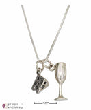 Sterling Silver 18&quot; Wedge Of Cheese and Wine Glass Necklace - Default Title - Grape and Whiskey