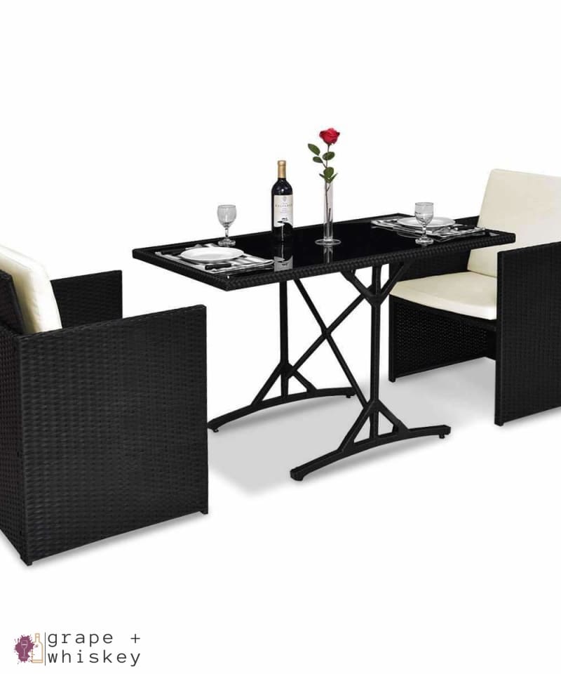 Three Piece Black Rattan Set with Cushions - Default Title - Grape and Whiskey