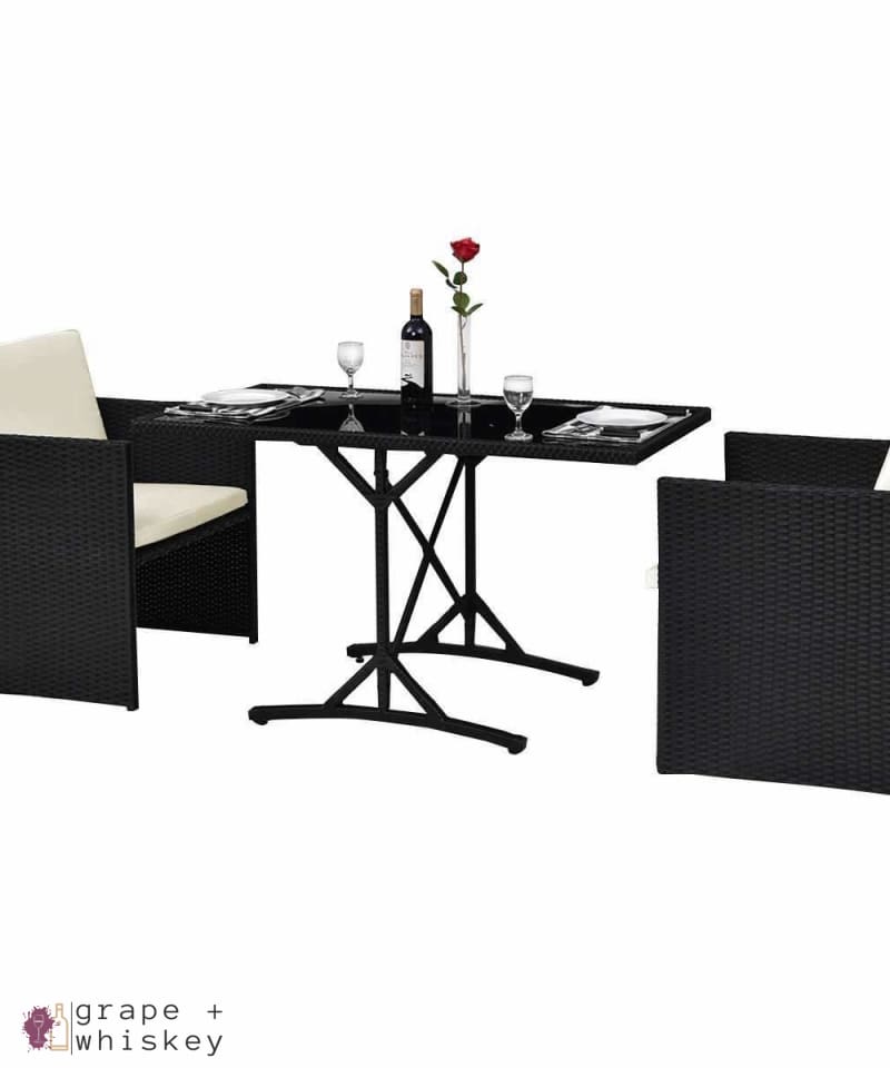 Three Piece Black Rattan Set with Cushions -  - Grape and Whiskey