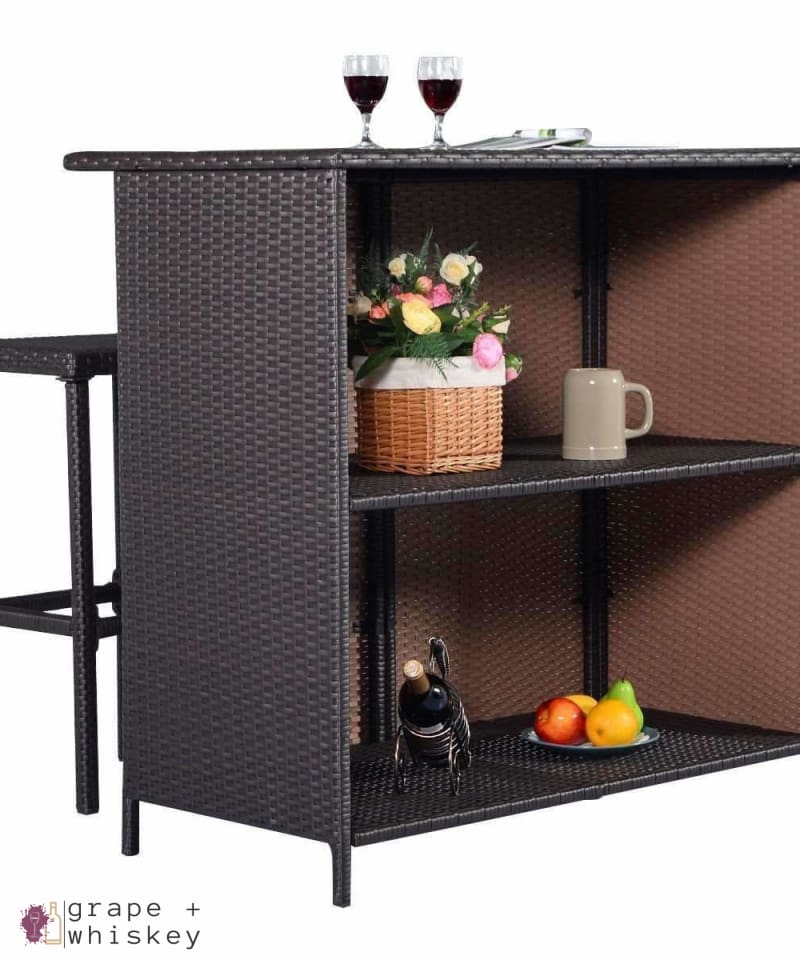 Three Piece Rattan Wicker Bar Furniture Set -  - Grape and Whiskey
