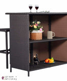 Three Piece Rattan Wicker Bar Furniture Set -  - Grape and Whiskey