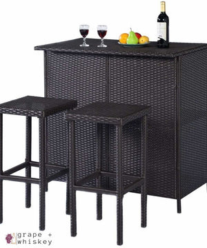 Three Piece Rattan Wicker Bar Furniture Set -  - Grape and Whiskey