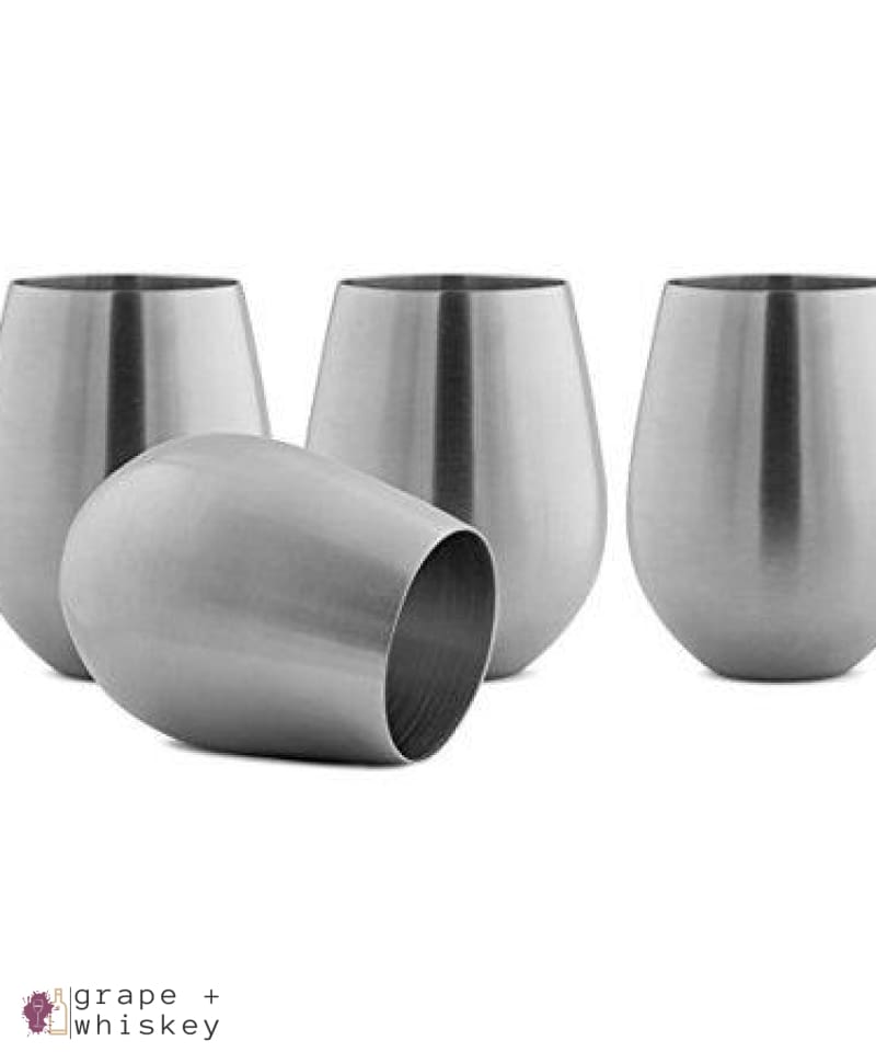 Vino Innovations Stainless Steel Stemless Wine Glasses, Set of 4, 18oz -  - Grape and Whiskey