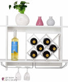 Wall Mount Wine Rack w/ Glass Holder &amp; Storage Shelf -  - Grape and Whiskey