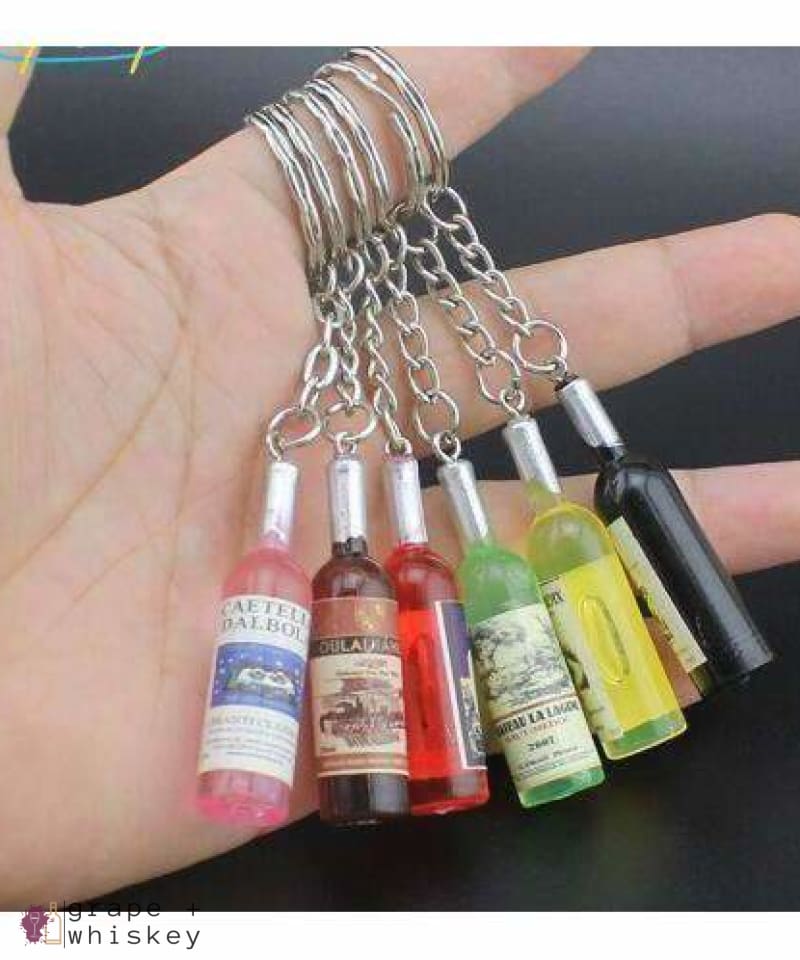 Wine Bottle Key Chain -  - Grape and Whiskey