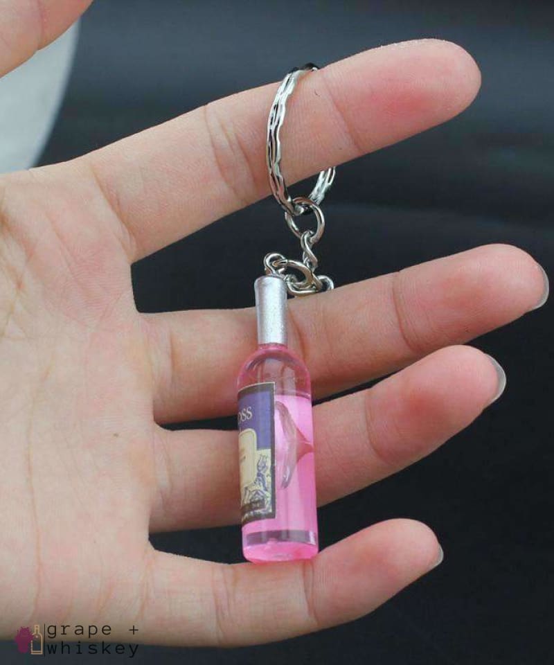 Wine Bottle Key Chain - Pink - Grape and Whiskey
