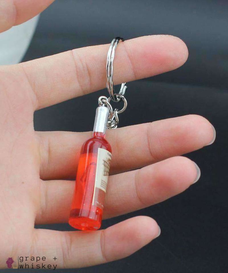 Wine Bottle Key Chain - Red - Grape and Whiskey