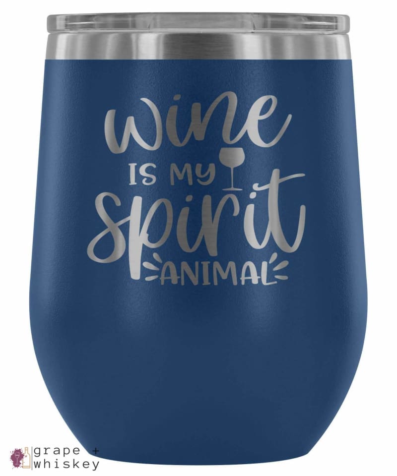 &quot;Wine is my Spirit Animal&quot; 12oz Stemless Wine Tumbler with Lid - Blue - Grape and Whiskey
