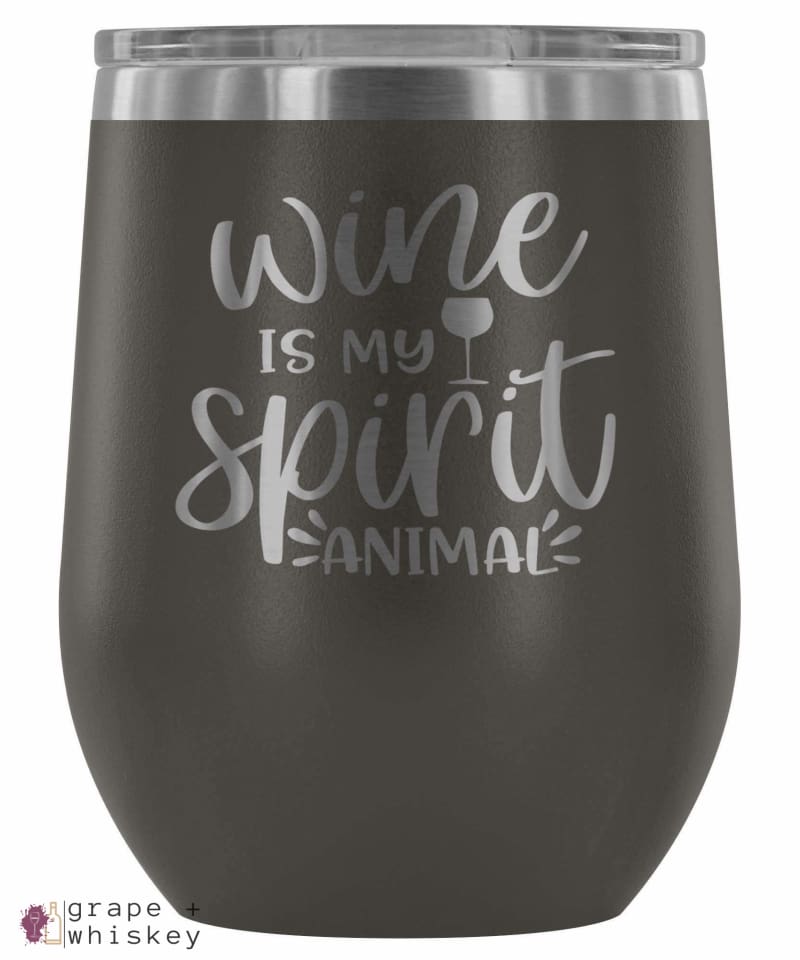 &quot;Wine is my Spirit Animal&quot; 12oz Stemless Wine Tumbler with Lid - Pewter - Grape and Whiskey