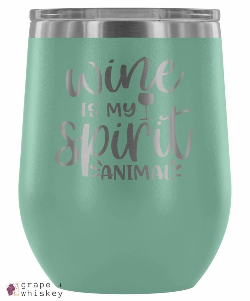 &quot;Wine is my Spirit Animal&quot; 12oz Stemless Wine Tumbler with Lid - Teal - Grape and Whiskey