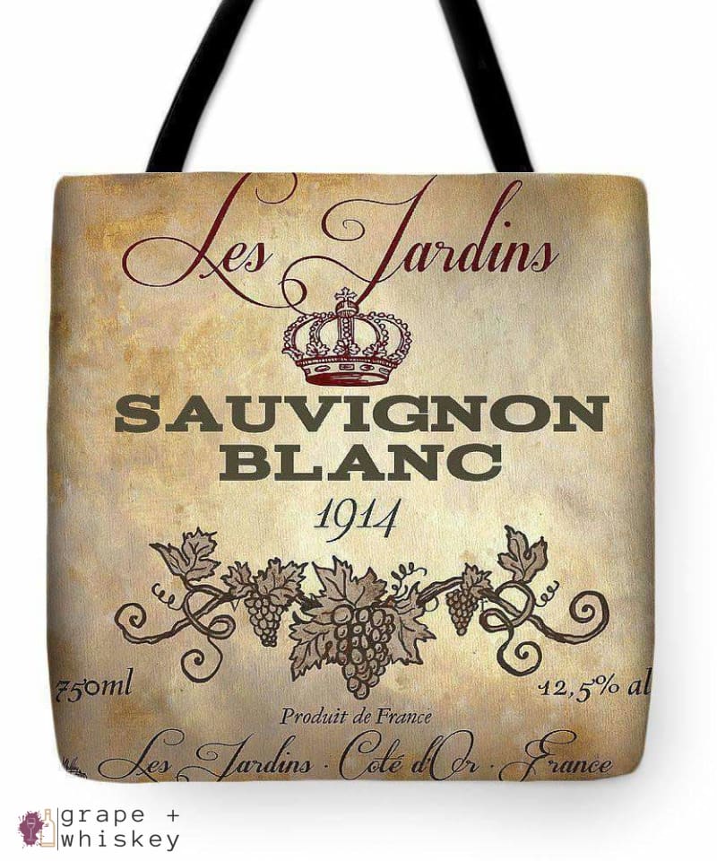 Wine Label Vi Tote Bag - 18&quot; x 18&quot; - Grape and Whiskey