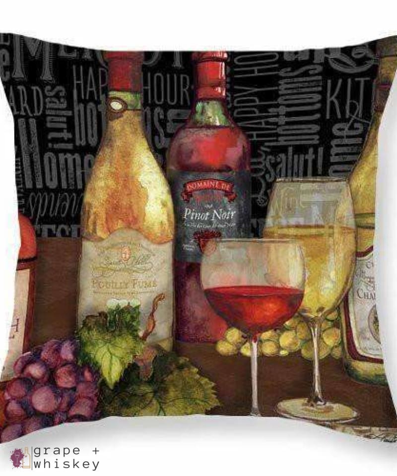 Wine Still Life On Black Throw Pillow - 26&quot; x 26&quot; / No - Grape and Whiskey