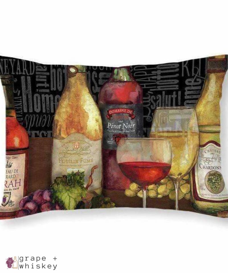 Wine Still Life On Black Throw Pillow - 20&quot; x 14&quot; / No - Grape and Whiskey