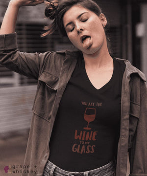 Wine to my Glass Women's Long Sleeve Performance V-neck Tee - Black / L - Grape and Whiskey