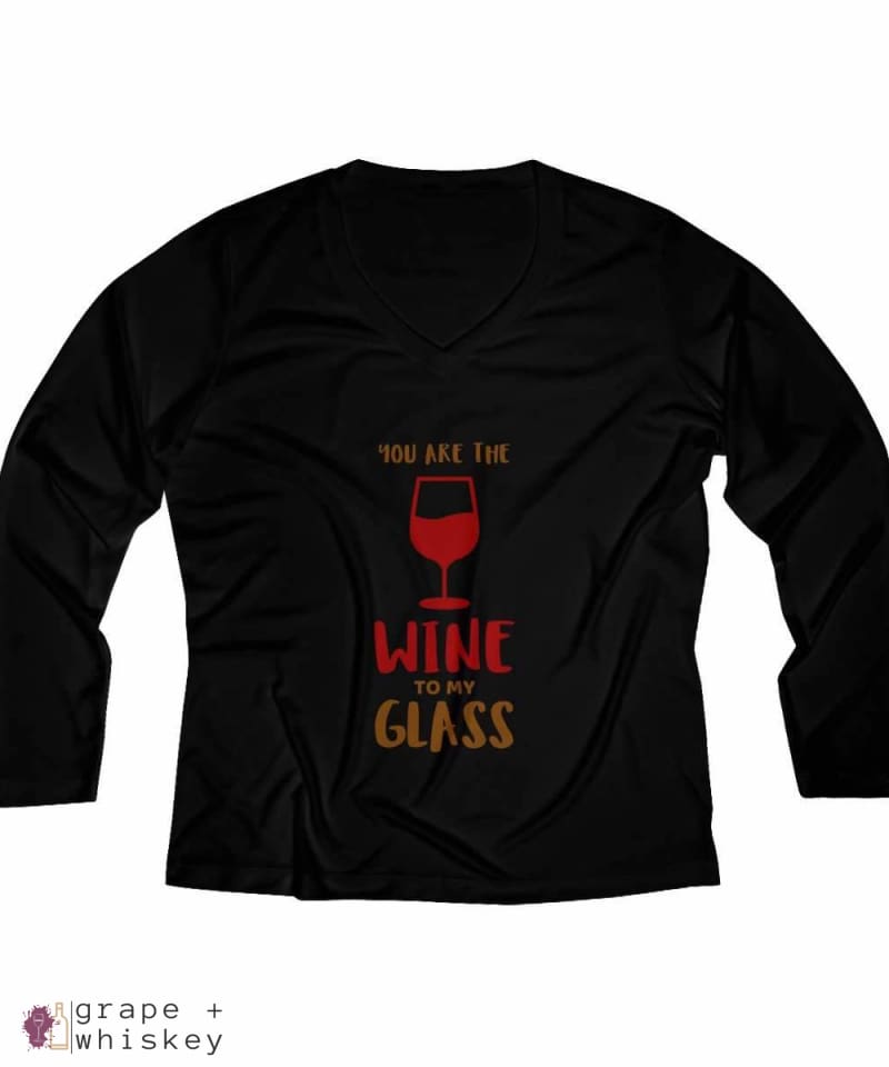 Wine to my Glass Women's Long Sleeve Performance V-neck Tee - Black / 4XL - Grape and Whiskey