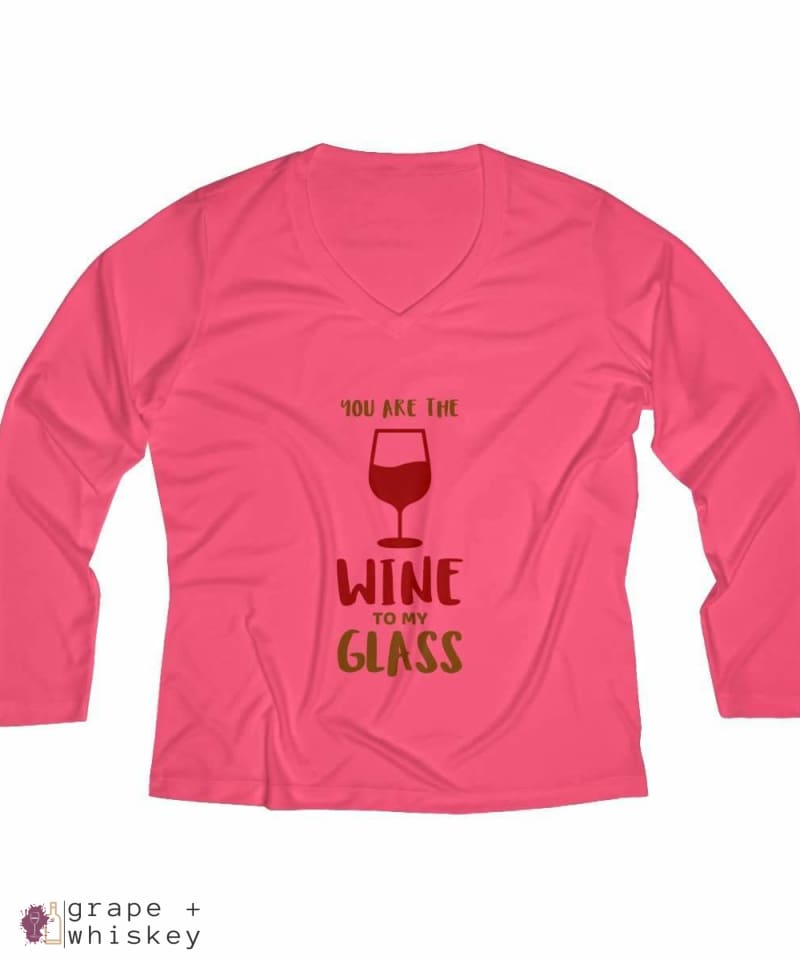 Wine to my Glass Women's Long Sleeve Performance V-neck Tee - Hot Coral / 4XL - Grape and Whiskey