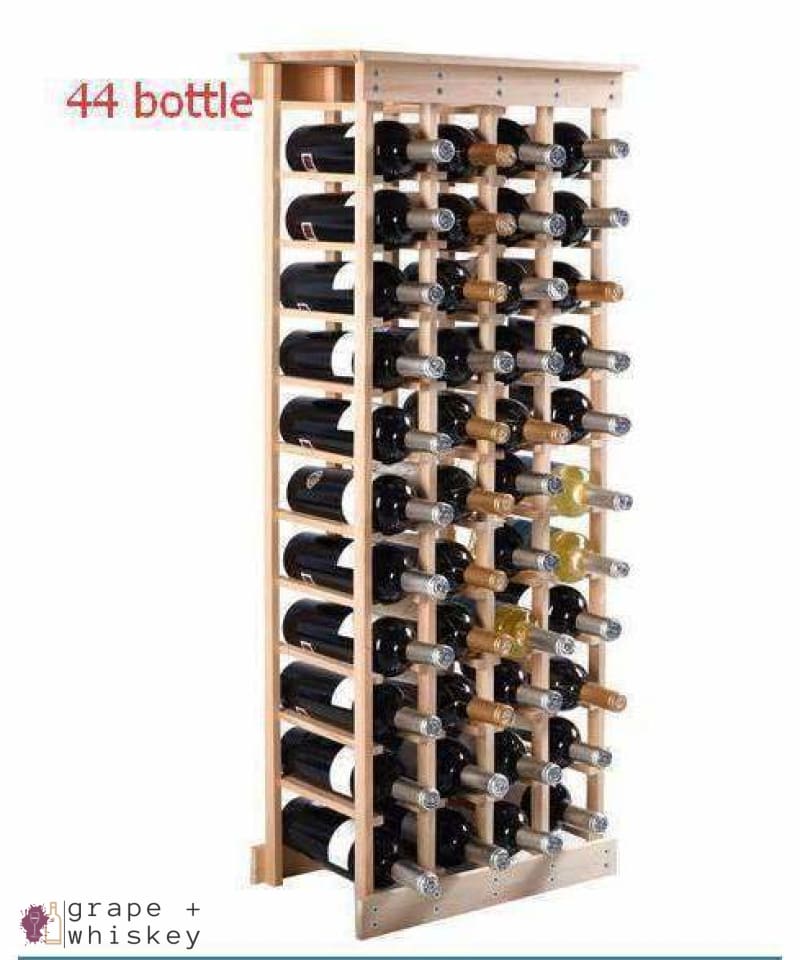 Wooden Wine Holder Bottle Rack for 44 Bottles -  - Grape and Whiskey